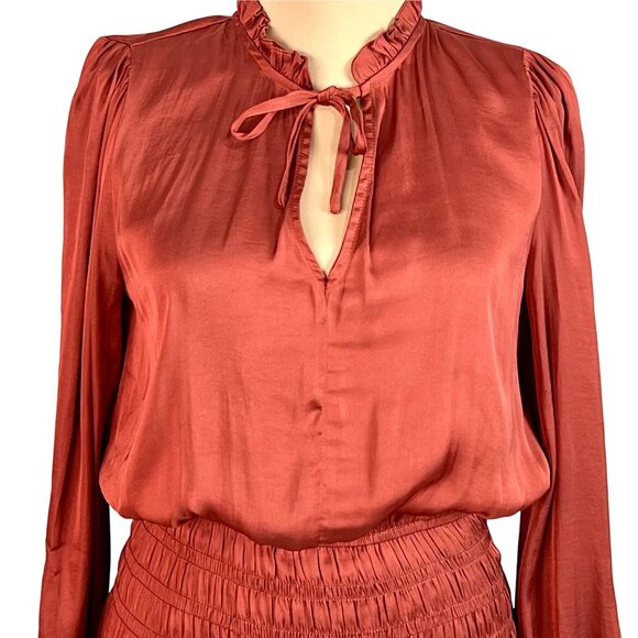 Grade & Gather Rust Smocked Drop Waist Peasant Gypsy Dress Size S Feminine - Picture 4 of 12